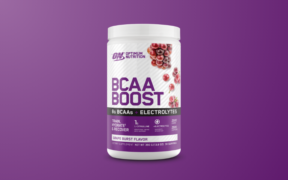 Optimum Nutrition BCAA Boost, grape burst flavor, 330g container, with electrolytes and BCAAs
