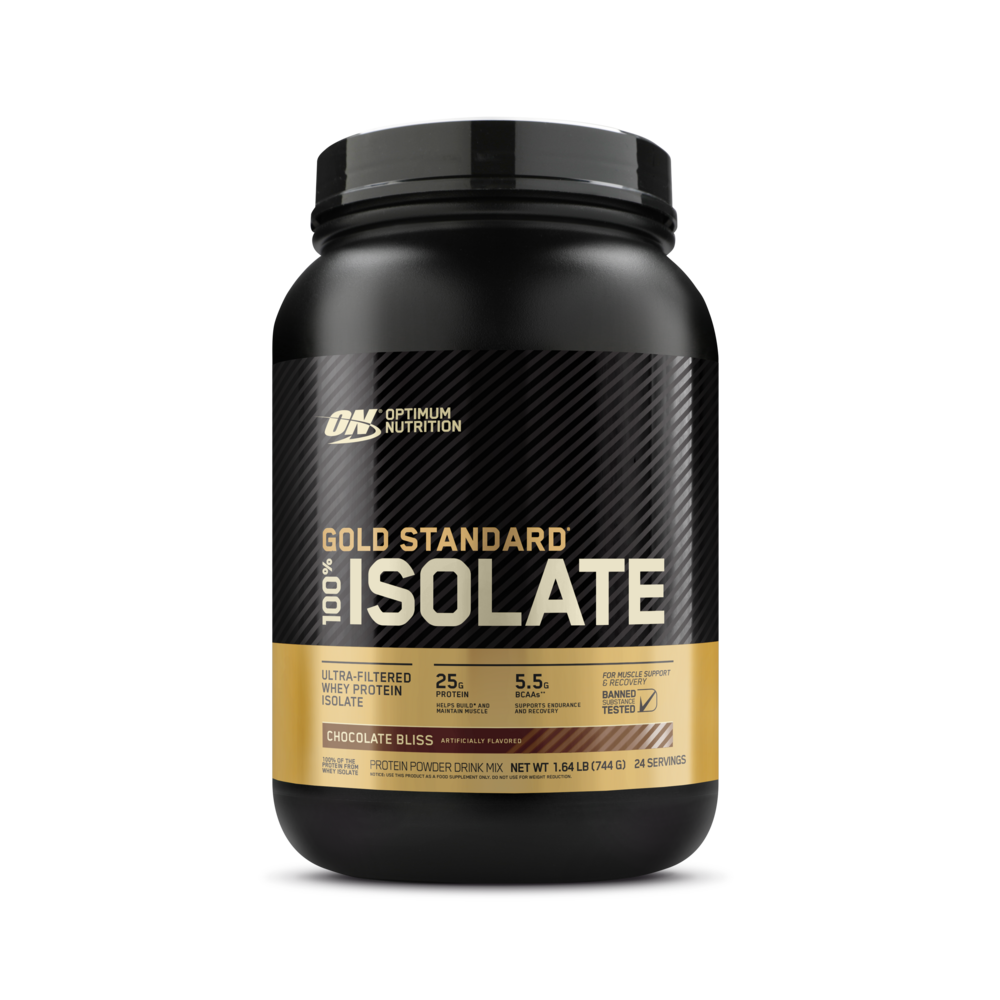 Optimum Nutrition Gold Standard 100% Isolate, 1.64 lb container, Chocolate Bliss flavor, whey protein isolate powder