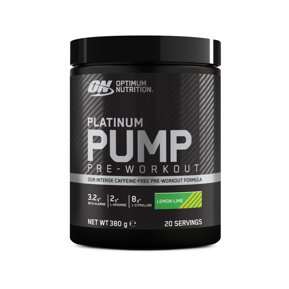 Optimum Nutrition Platinum Pump Pre-Workout, 380g, 20 servings, Lemon-Lime flavor, caffeine-free formula
