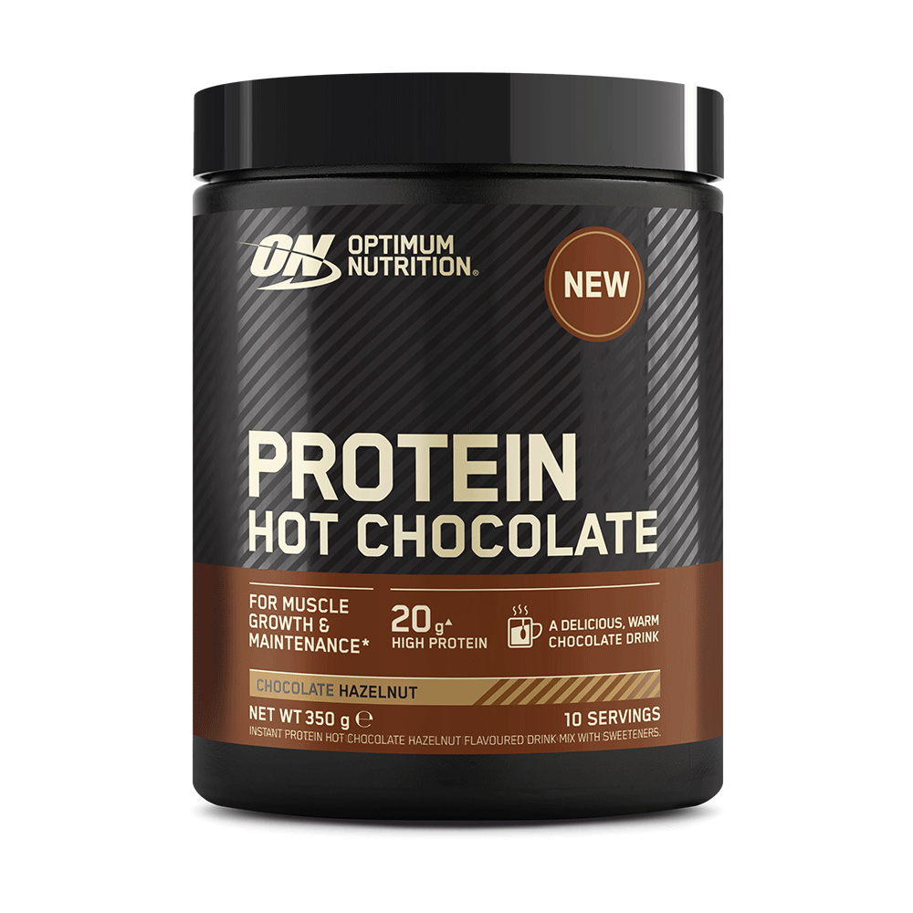 Optimum Nutrition Protein Hot Chocolate, 350g container, Chocolate Hazelnut flavor, 10 servings