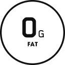 A circular black-and-white graphic with a large 'O' and the word 'FAT' underneath, functioning as a low-fat nutrition label icon.