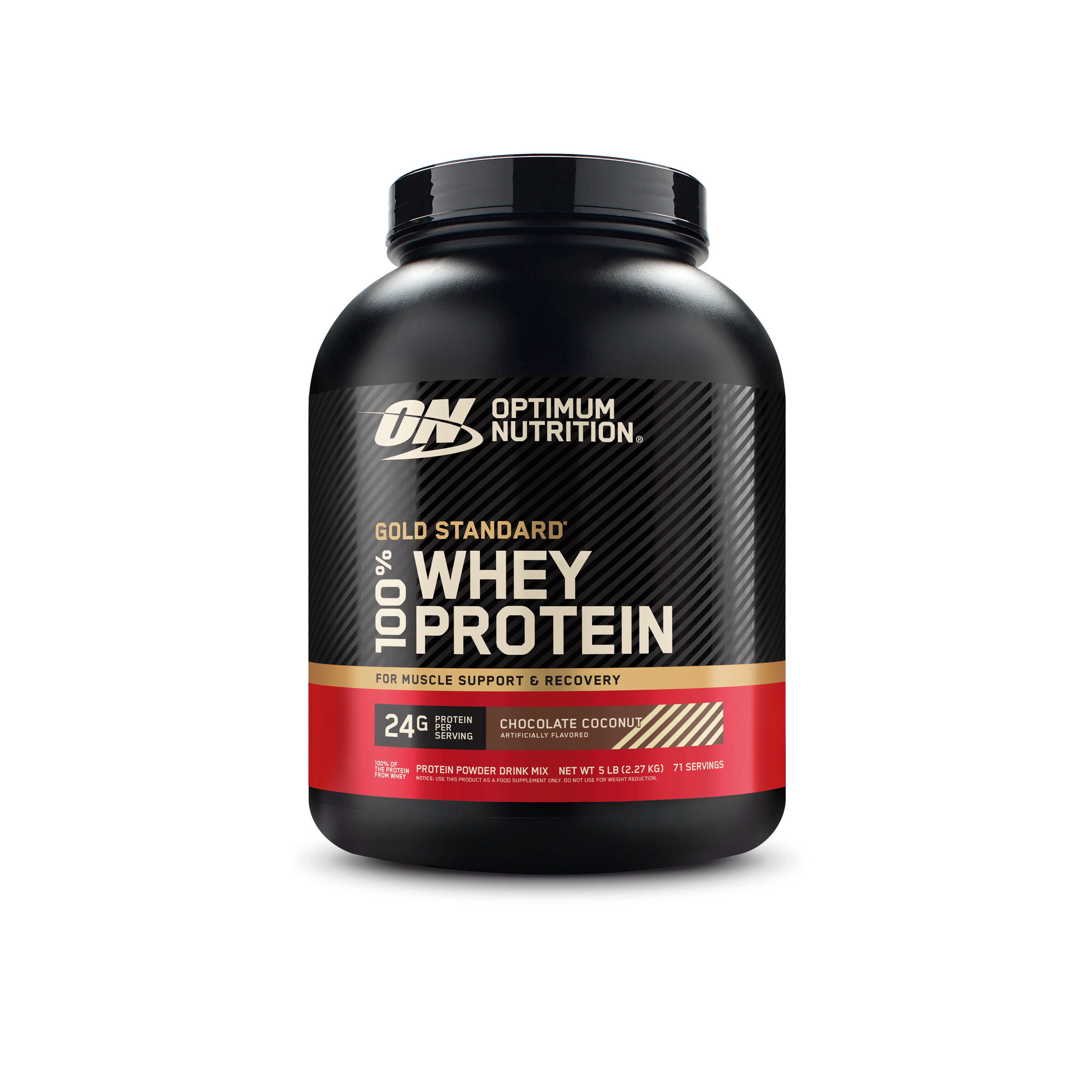 Optimum Nutrition Gold Standard 100% Whey Protein, 5 lb container, Chocolate Coconut flavor, for muscle support and recovery