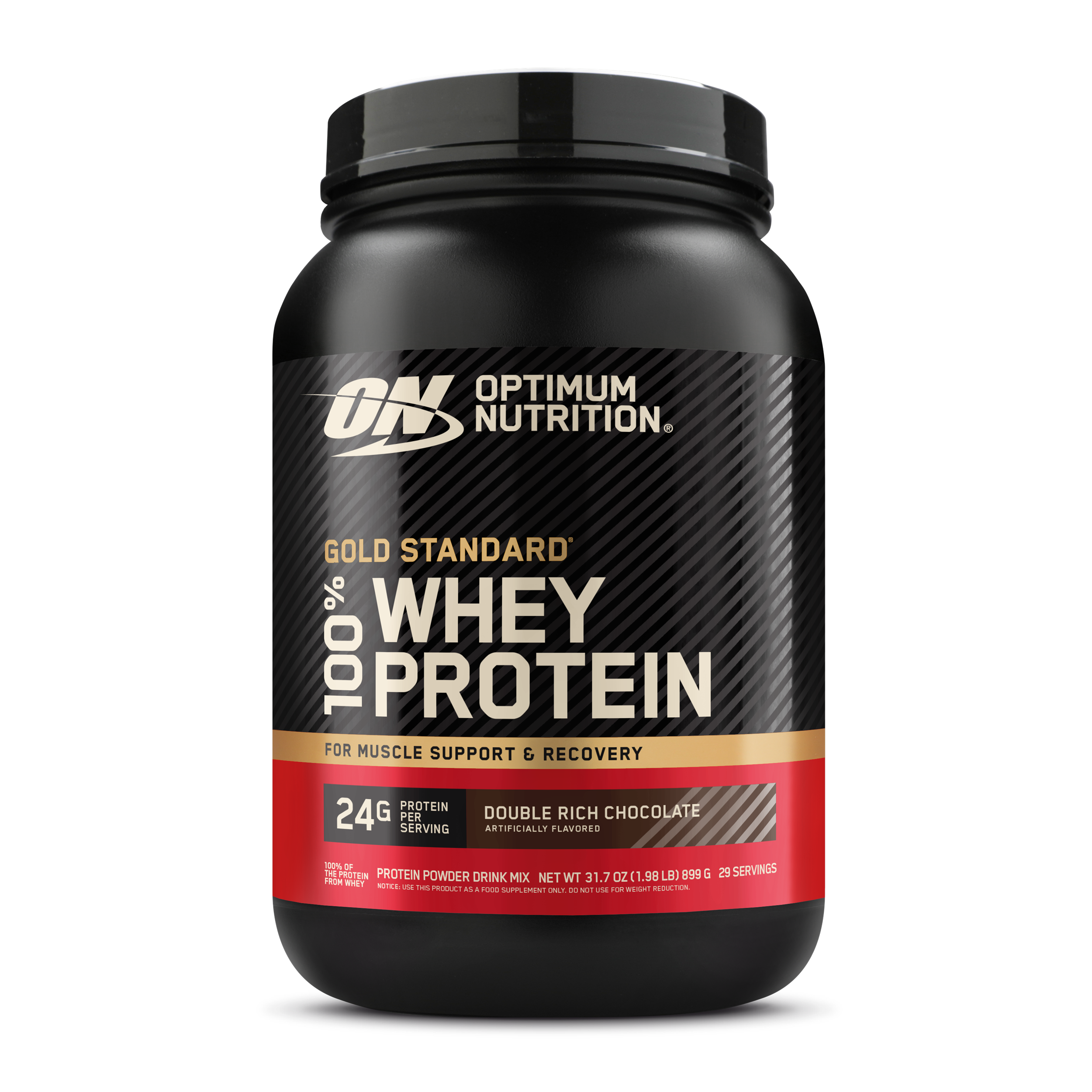 Optimum Nutrition Gold Standard 100% Whey Protein, 2 lb container, Double Rich Chocolate flavor, for muscle support and recovery
