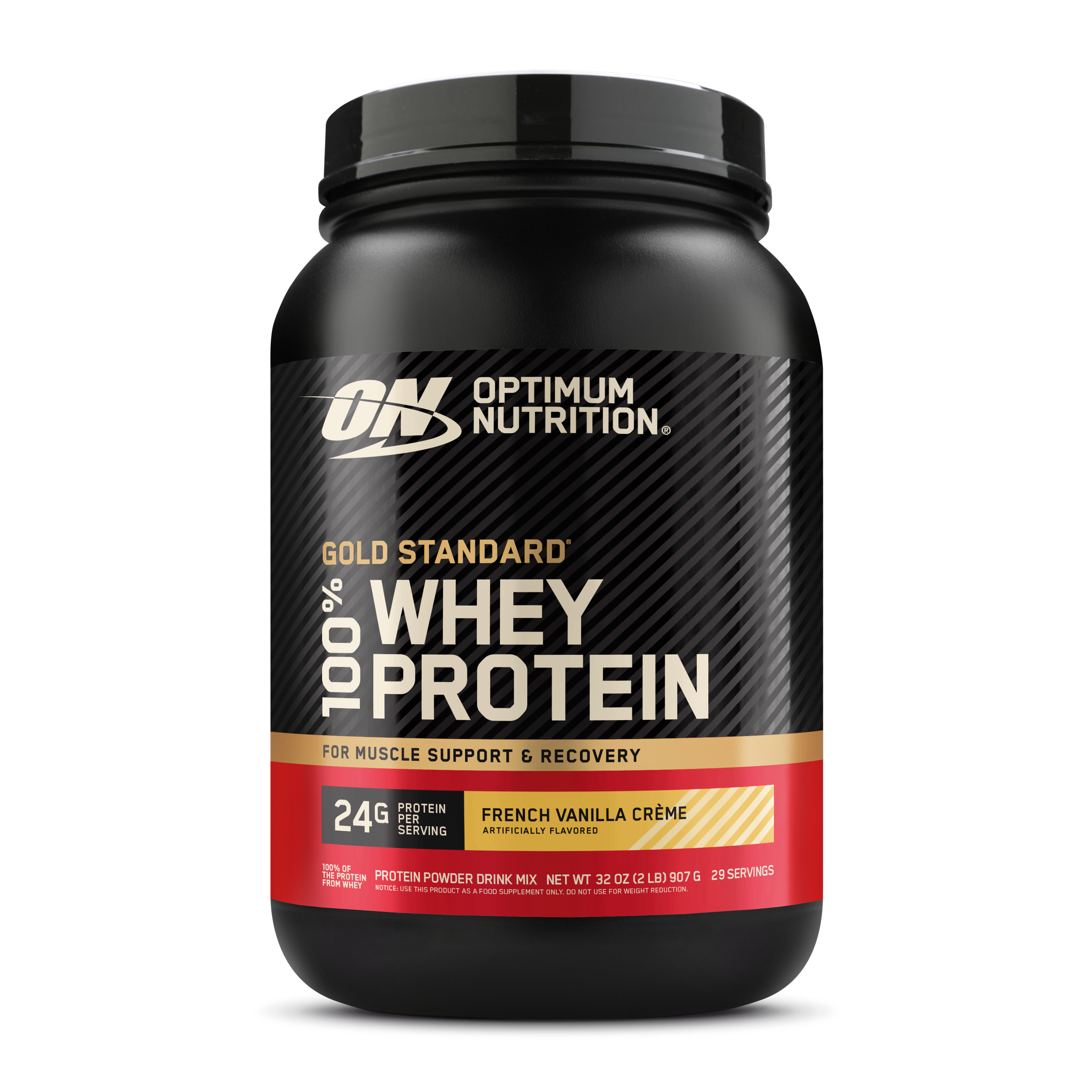 Optimum Nutrition Gold Standard 100% Whey Protein, 2 lb container, French Vanilla Creme flavor, for muscle support and recovery