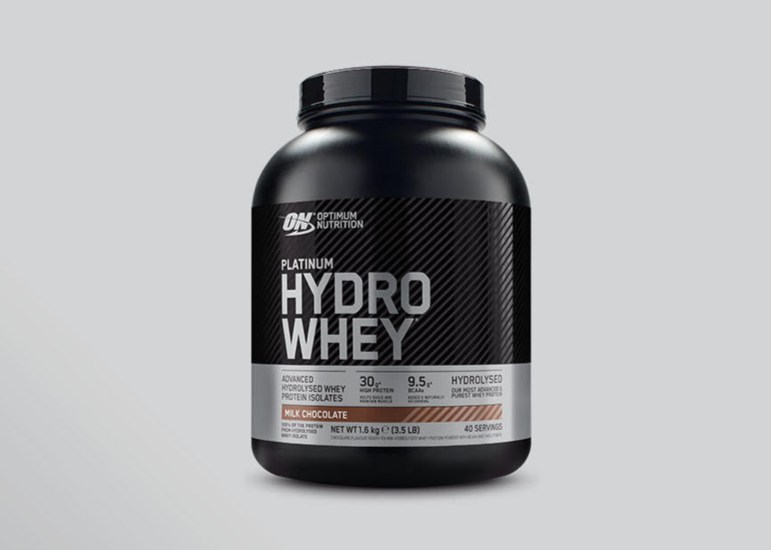 Optimum Nutrition Platinum Hydro Whey protein powder, 1.8 kg container, milk chocolate flavor