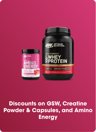 Optimum Nutrition Amino Energy supplement and Gold Standard 100% Whey Protein powder containers