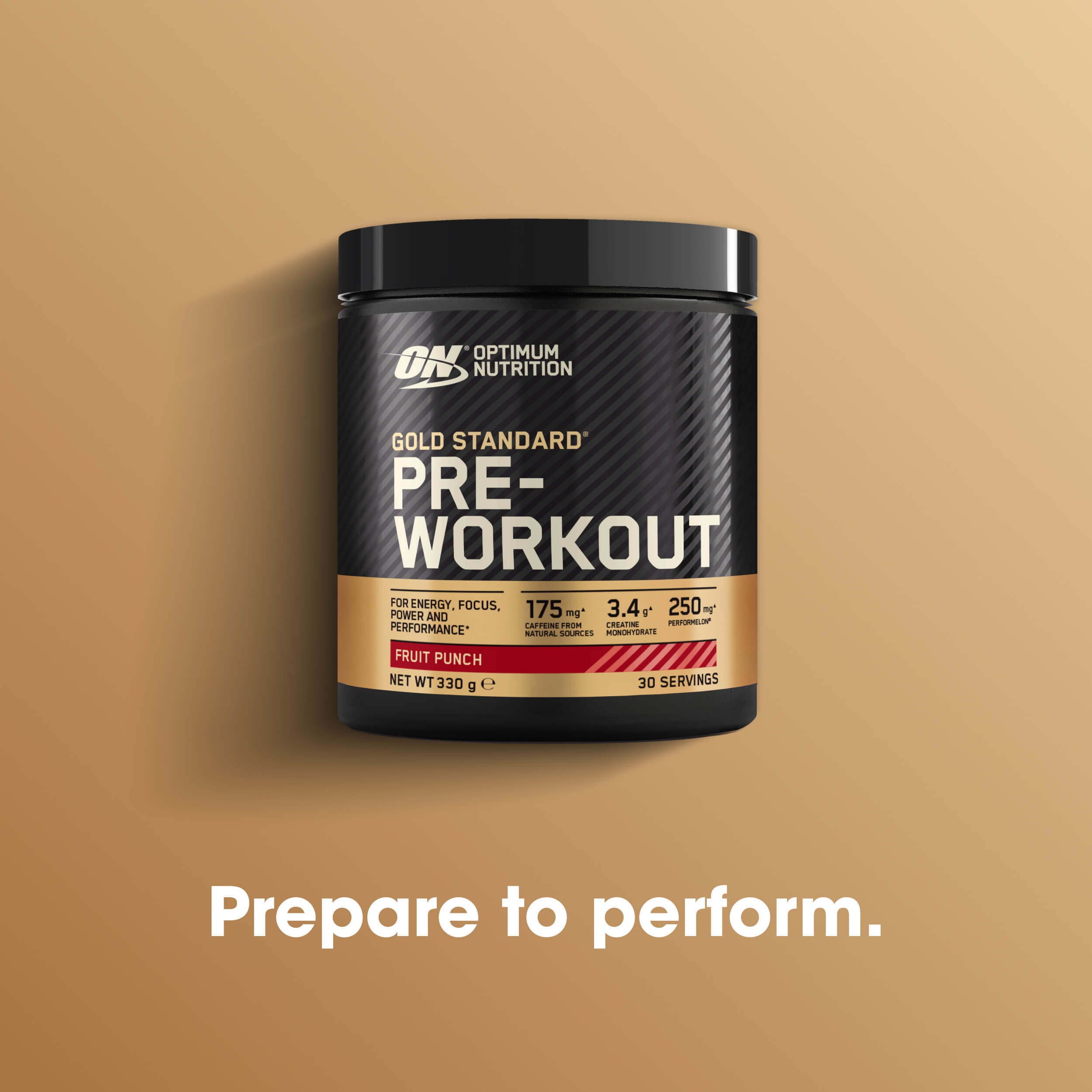 Optimum Nutrition Gold Standard Pre-Workout supplement, 330g container, Fruit Punch flavor, 30 servings