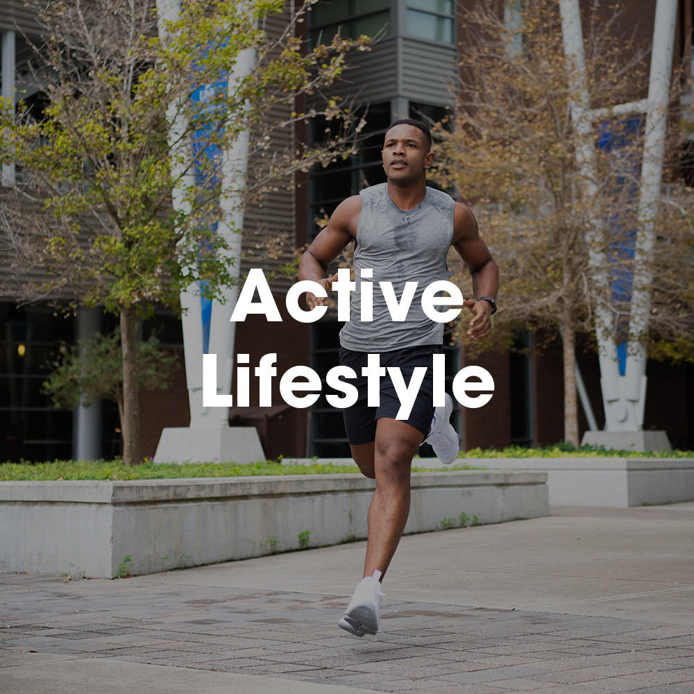 Man running outdoors, promoting active lifestyle and fitness