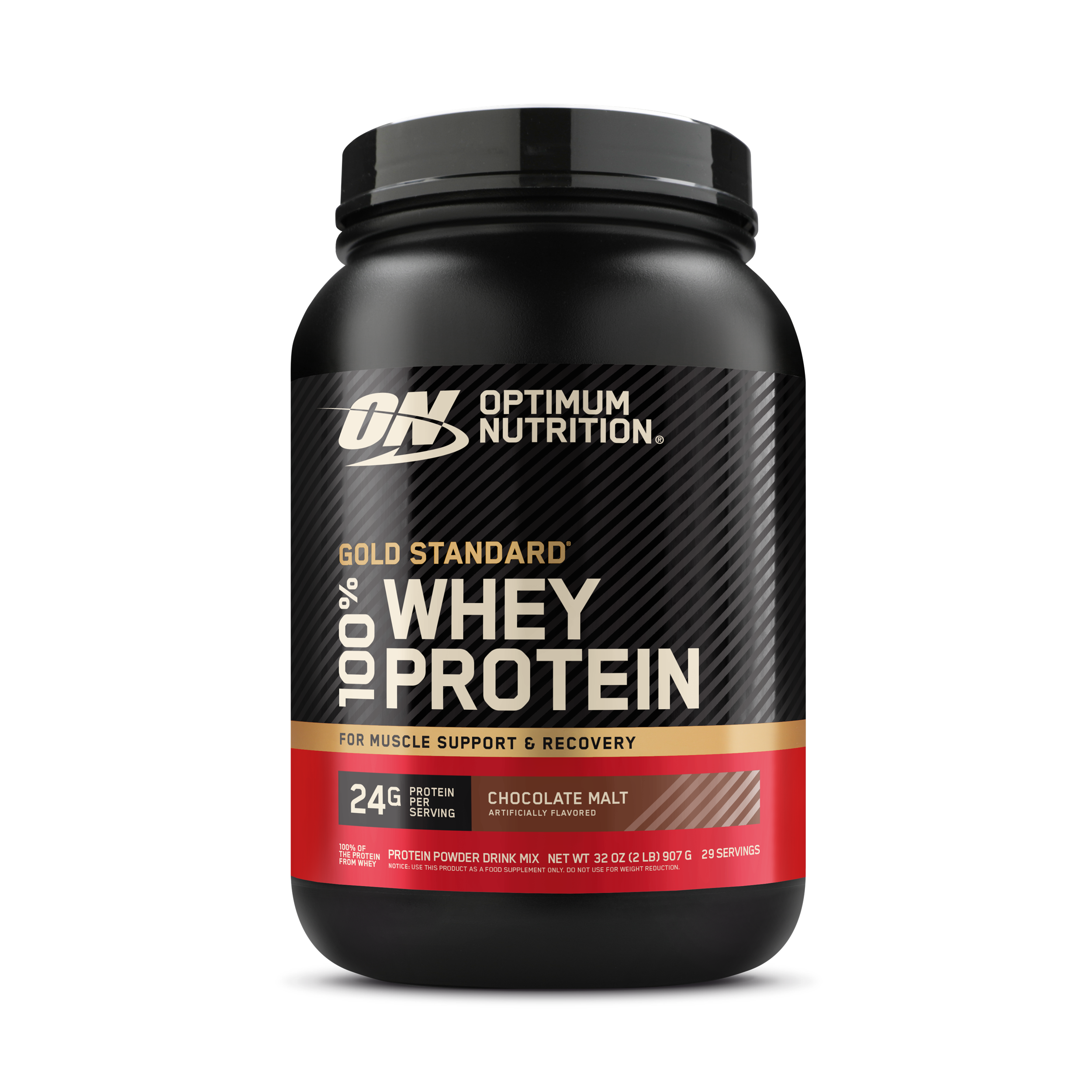Optimum Nutrition Gold Standard 100% Whey Protein, 2 lb container, Chocolate Malt flavor, for muscle support and recovery