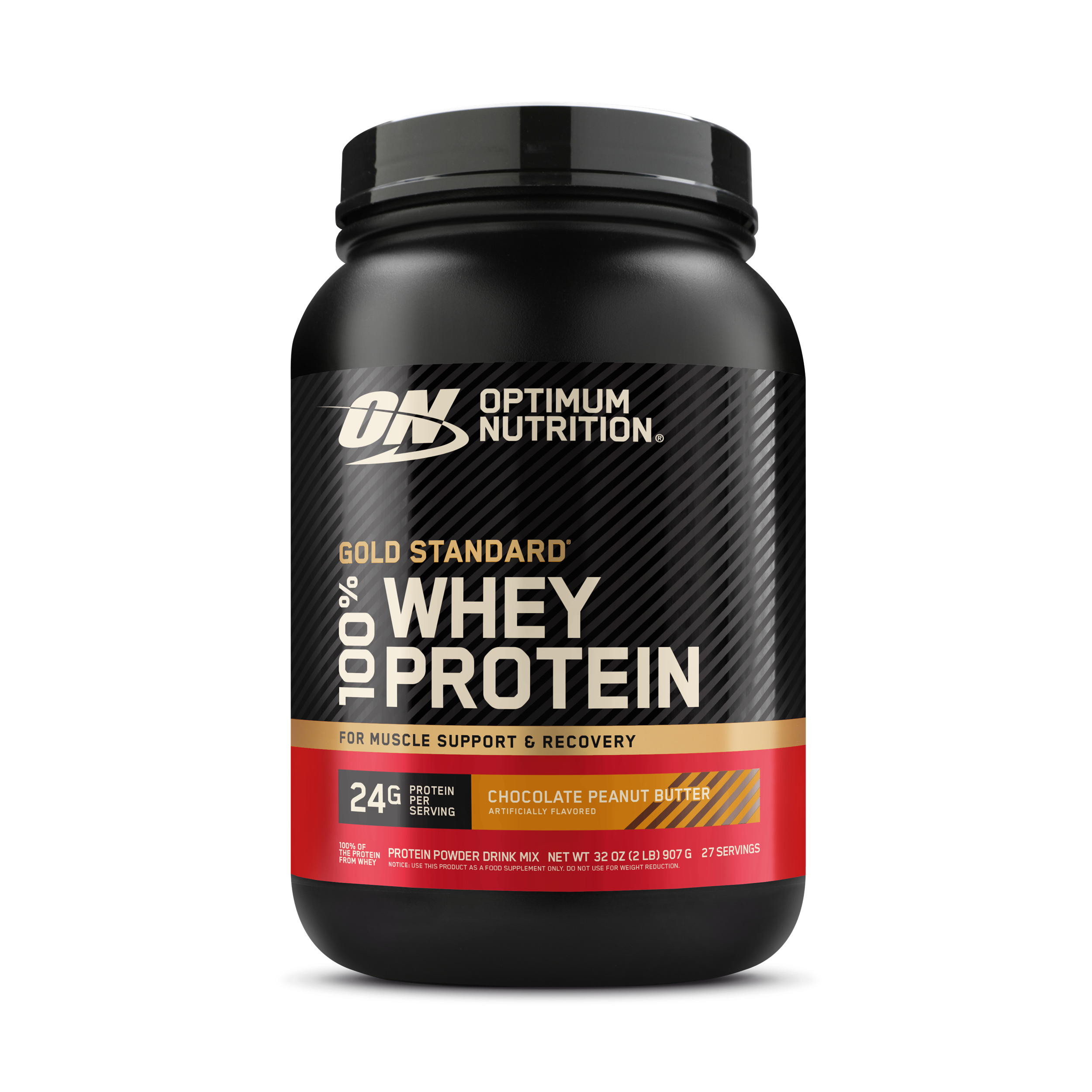 Optimum Nutrition Gold Standard 100% Whey Protein, 2 lb container, Chocolate Peanut Butter, for muscle support and recovery