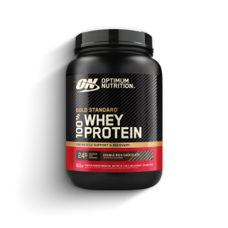 Optimum Nutrition Gold Standard 100% Whey Protein container on a white background
