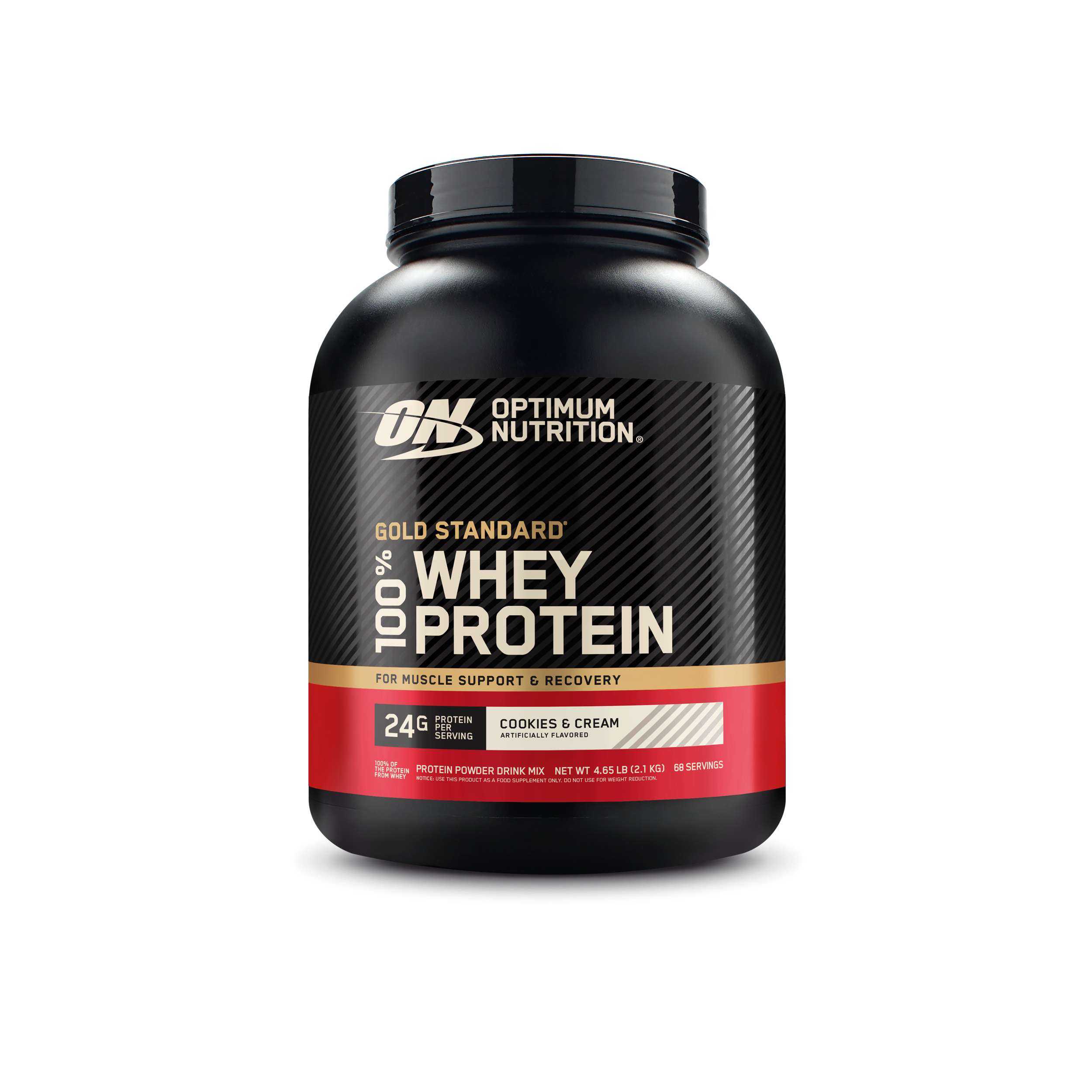 Optimum Nutrition Gold Standard 100% Whey Protein, 5 lb container, Cookies & Cream flavor, for muscle support and recovery