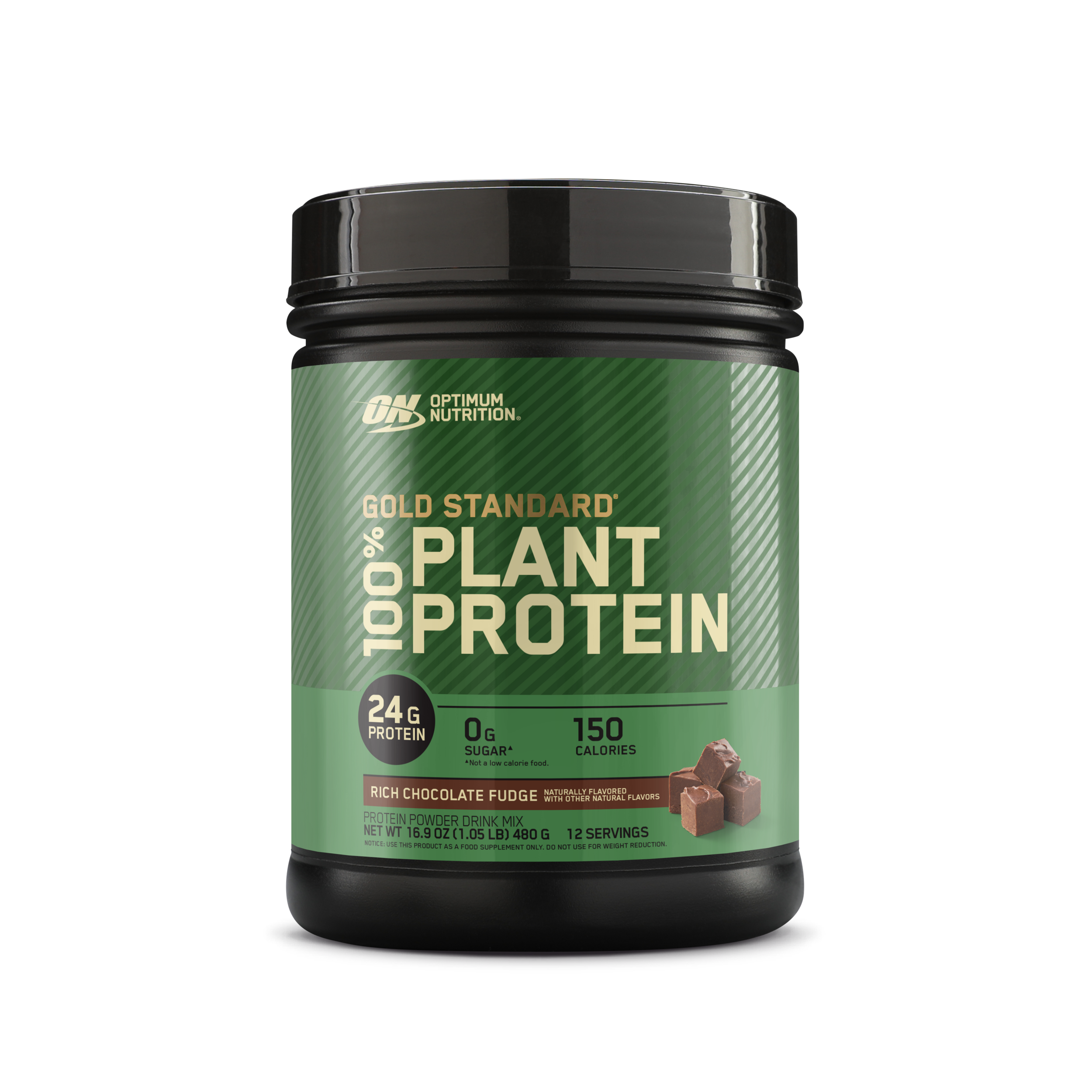 Optimum Nutrition Gold Standard 100% Plant Protein, 1 lb container, rich chocolate fudge flavor