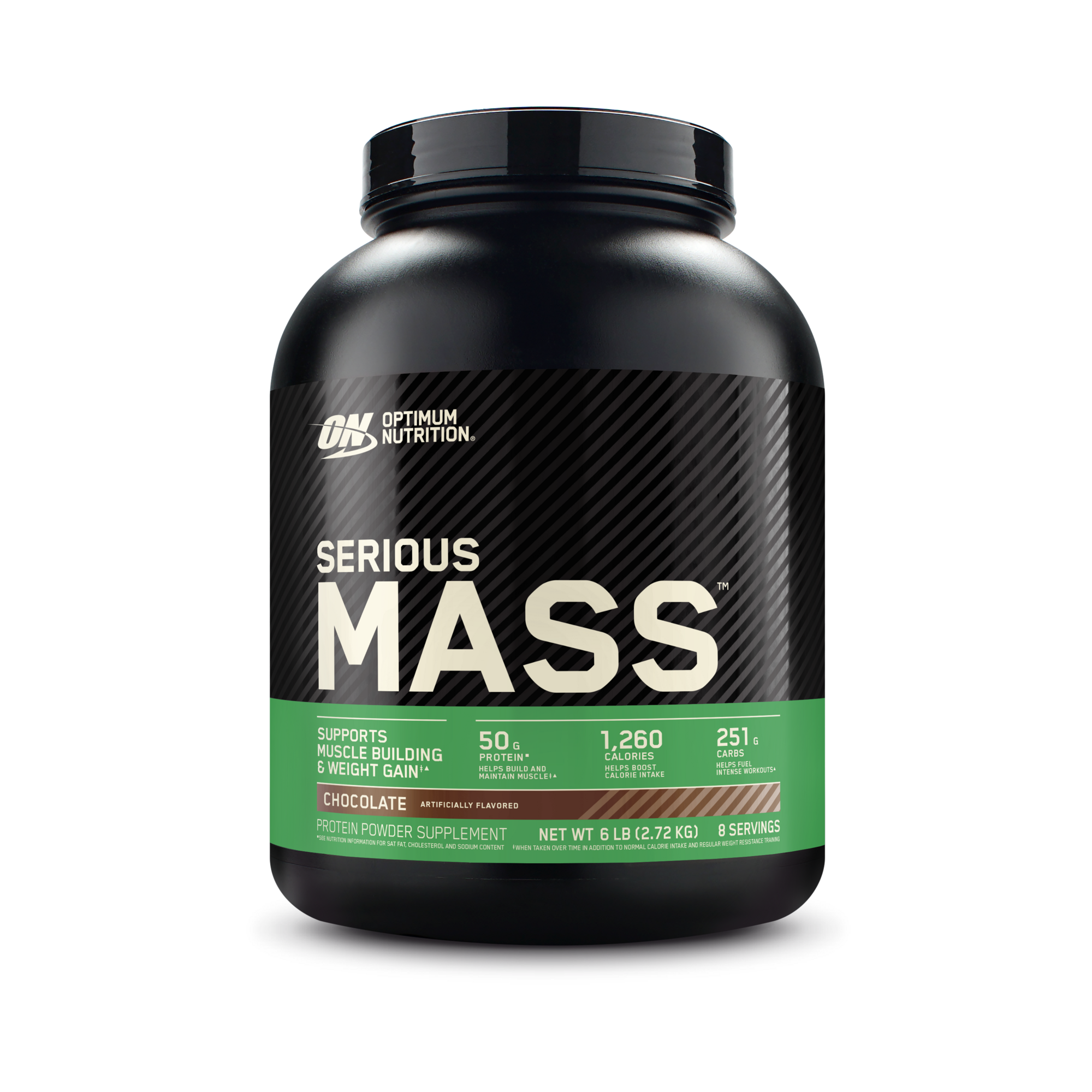 Optimum Nutrition Serious Mass supports , weight gain, muscle building, Chocolate flavor, 50g protein per serving