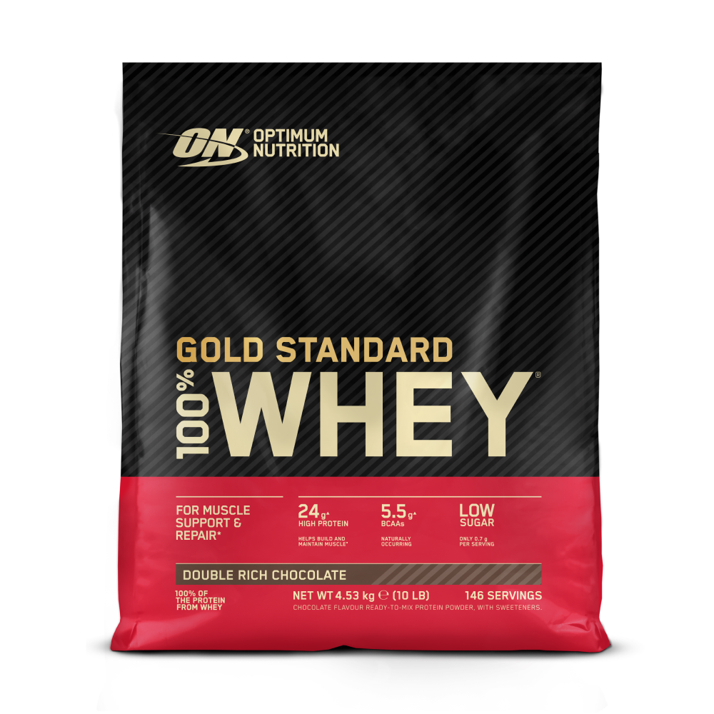 Optimum Nutrition Gold Standard 100% Whey protein powder, 4.53 kg, Double Rich Chocolate flavor, 146 servings