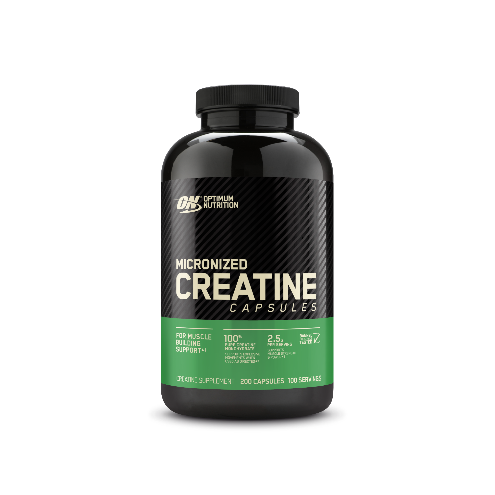 Optimum Nutrition Micronized Creatine capsules, 100 count, supports muscle strength and recovery