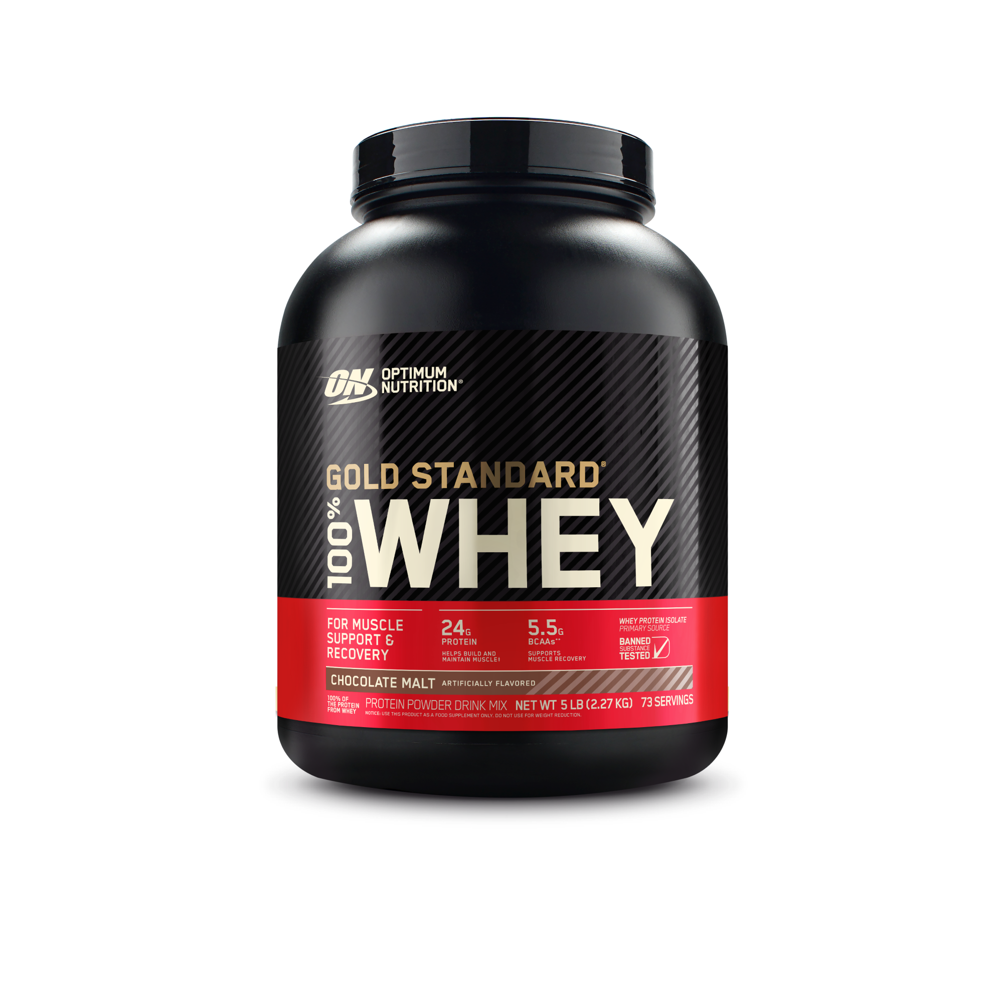 Optimum Nutrition Gold Standard 100% Whey Protein, 5 lb container, Cookies & Cream flavor, for muscle support and recovery