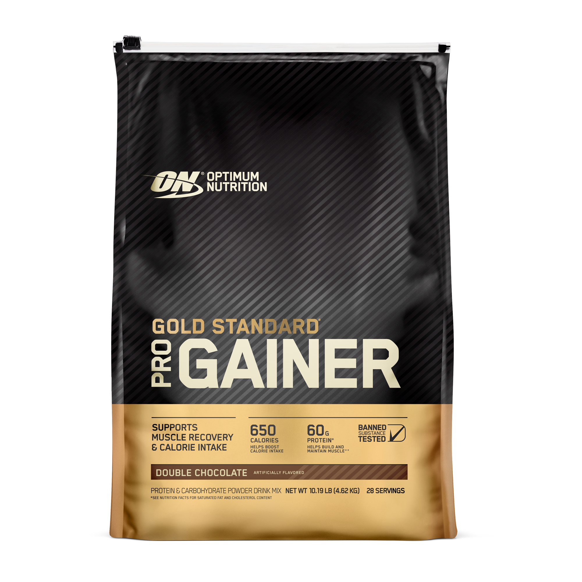 Optimum Nutrition Gold Standard Pro Gainer, 10.19 lb bag, double chocolate flavor, supports muscle recovery and calorie intake