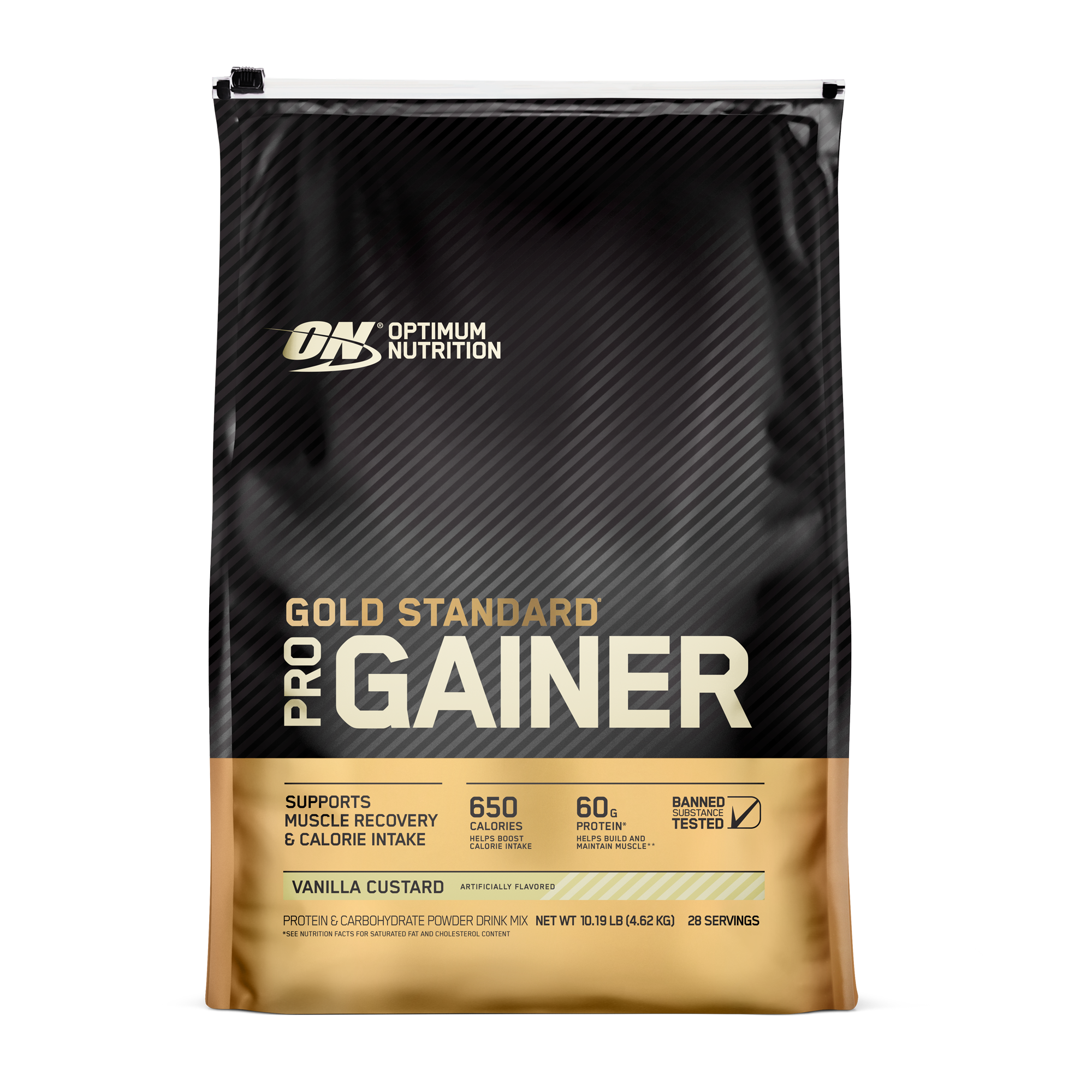Optimum Nutrition Gold Standard Pro Gainer, 5 lb container, Vanilla Custard flavor, supports muscle recovery and calorie intake