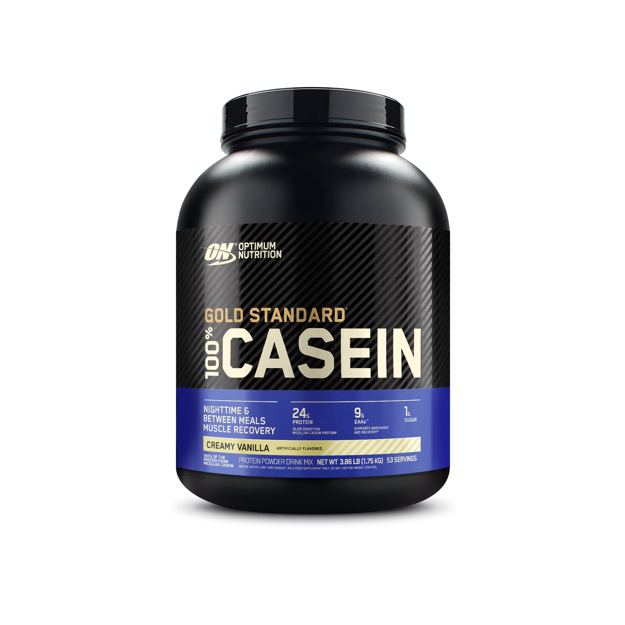 Gold Standard 100% Casein Protein Powder, 24g of premium micellar casein protein, Creamy Vanilla flavor, size 4 lb, for muscle support and recovery