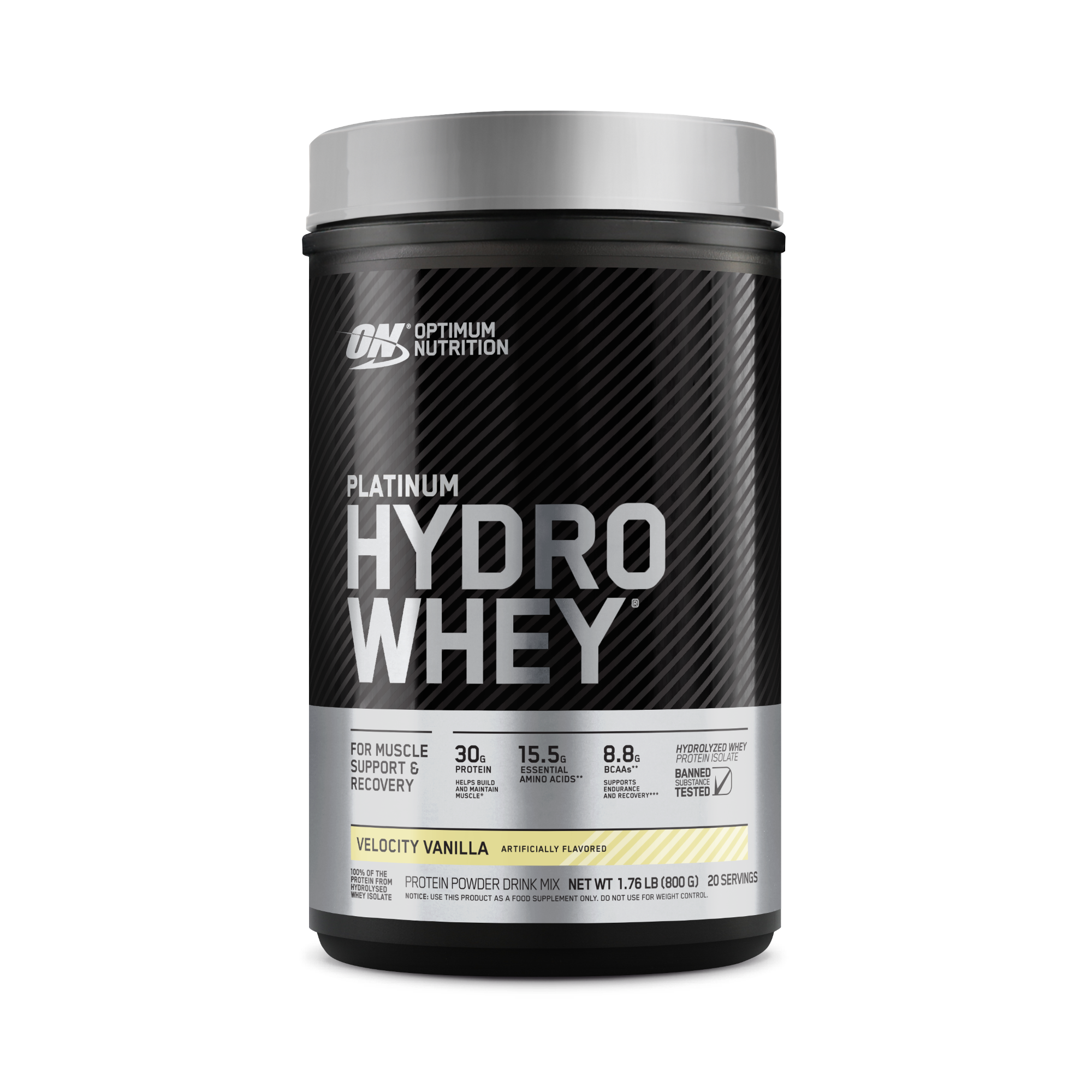 Optimum Nutrition Platinum Hydro Whey protein powder, 3.52 lb container, Velocity Vanilla flavor