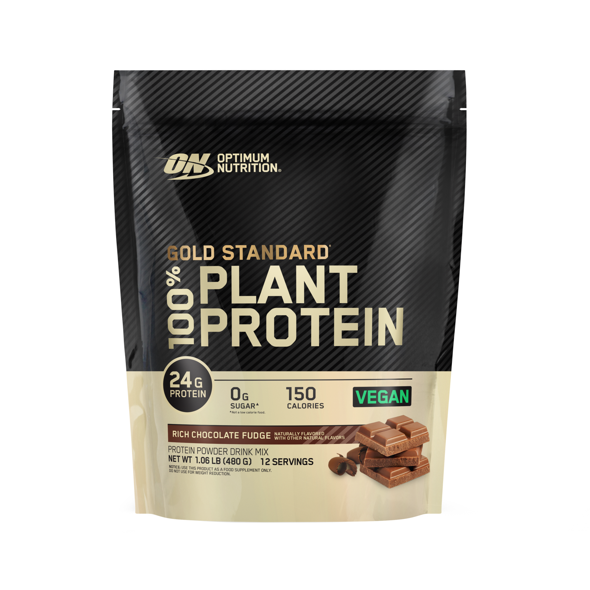 Optimum Nutrition Gold Standard 100% Plant Protein, 1.63lb container, rich chocolate fudge flavor
