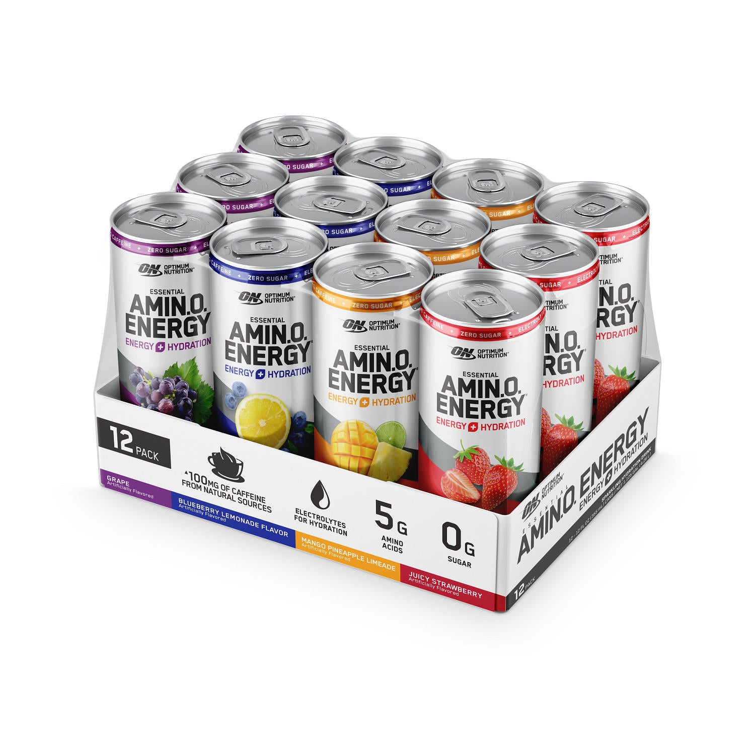 Optimum Nutrition Essential Amino Energy drink can, Blueberry Lemonade, 12 fl oz