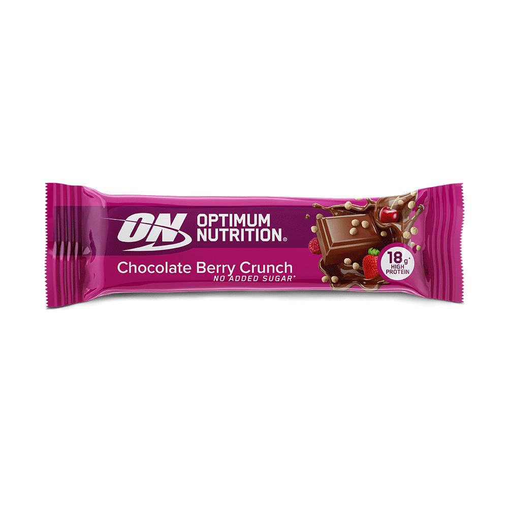 Optimum Nutrition Chocolate Berry Crunch protein bar, 18g protein, no added sugar