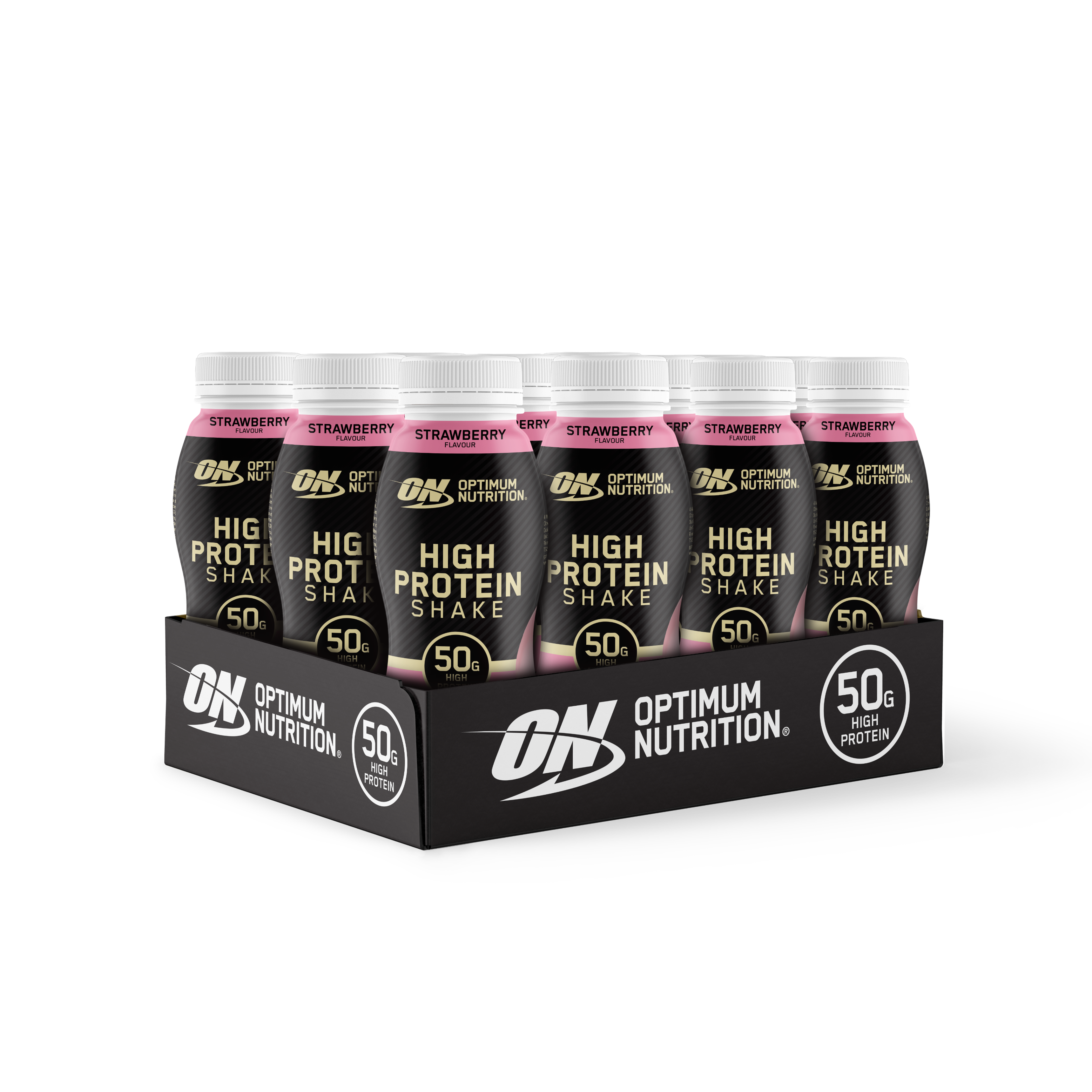 Optimum Nutrition High Protein Shake, 12-pack, 50g protein per bottle, strawberry flavor
