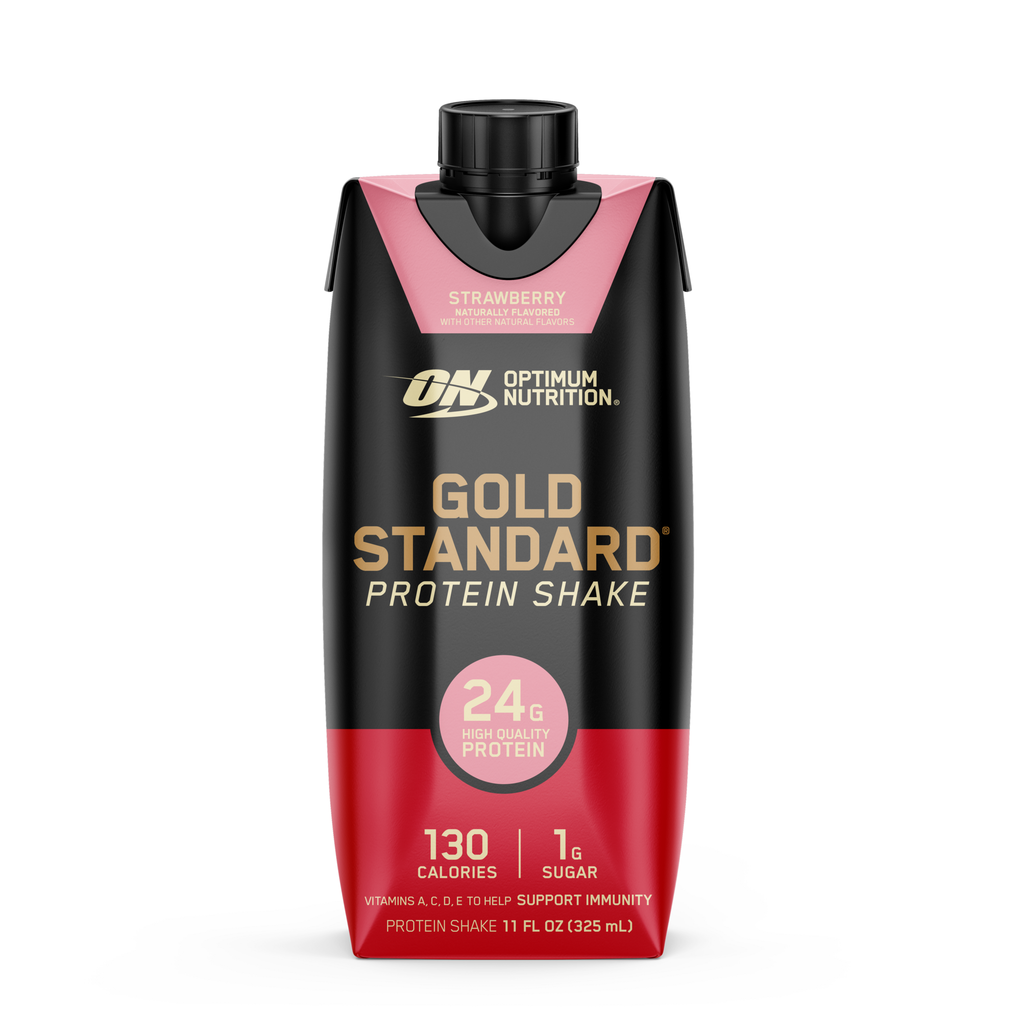 Optimum Nutrition Gold Standard Protein Shake, strawberry flavor, 11 fl oz (325 ml) with 24g protein