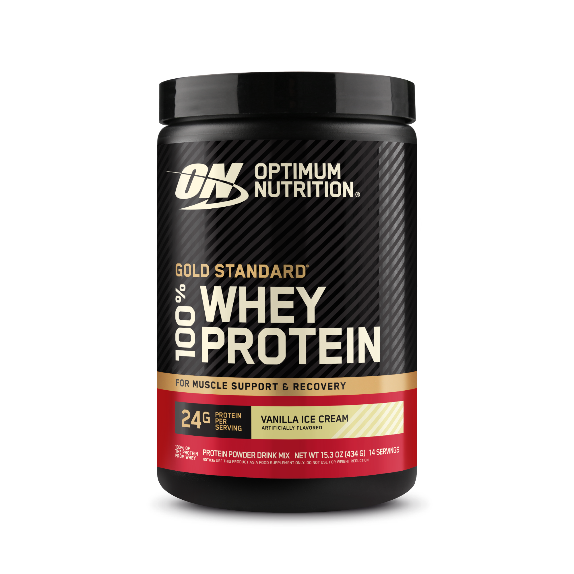 Optimum Nutrition Gold Standard 100% Whey Protein, 1.5 lb container, Vanilla Ice Cream flavor, for muscle support and recovery