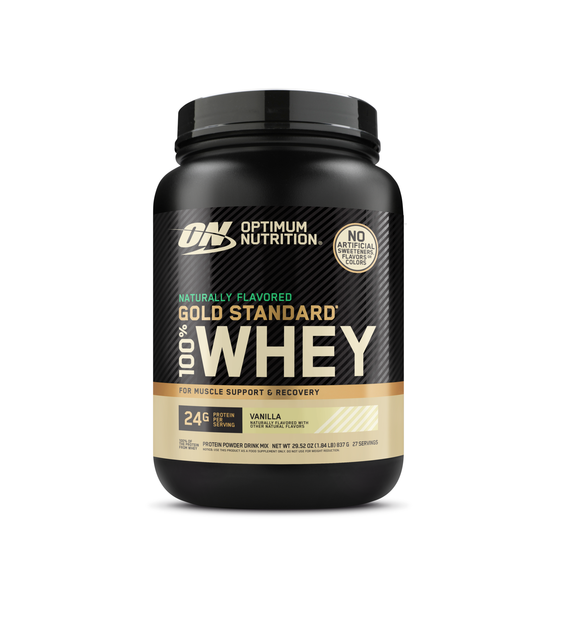 Optimum Nutrition Gold Standard 100% Whey Protein, 2.73 kg container, Vanilla flavor, for muscle support and recovery