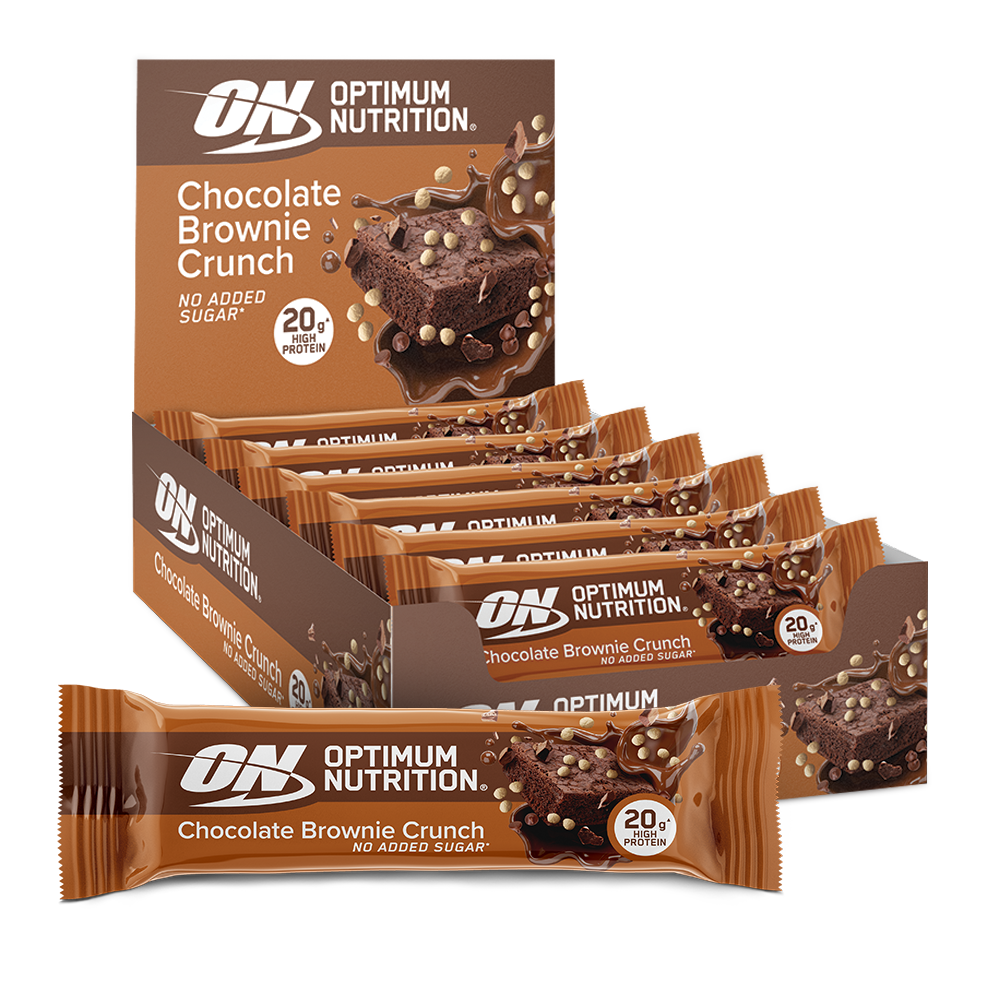 Optimum Nutrition Chocolate Brownie Crunch protein bars, 20g protein per bar, box of multiple bars