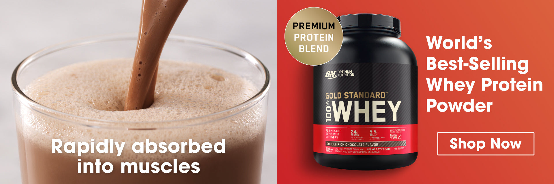 Optimum Nutrition Gold Standard 100% Whey Protein, 2.73 kg container, promotes muscle recovery and growth