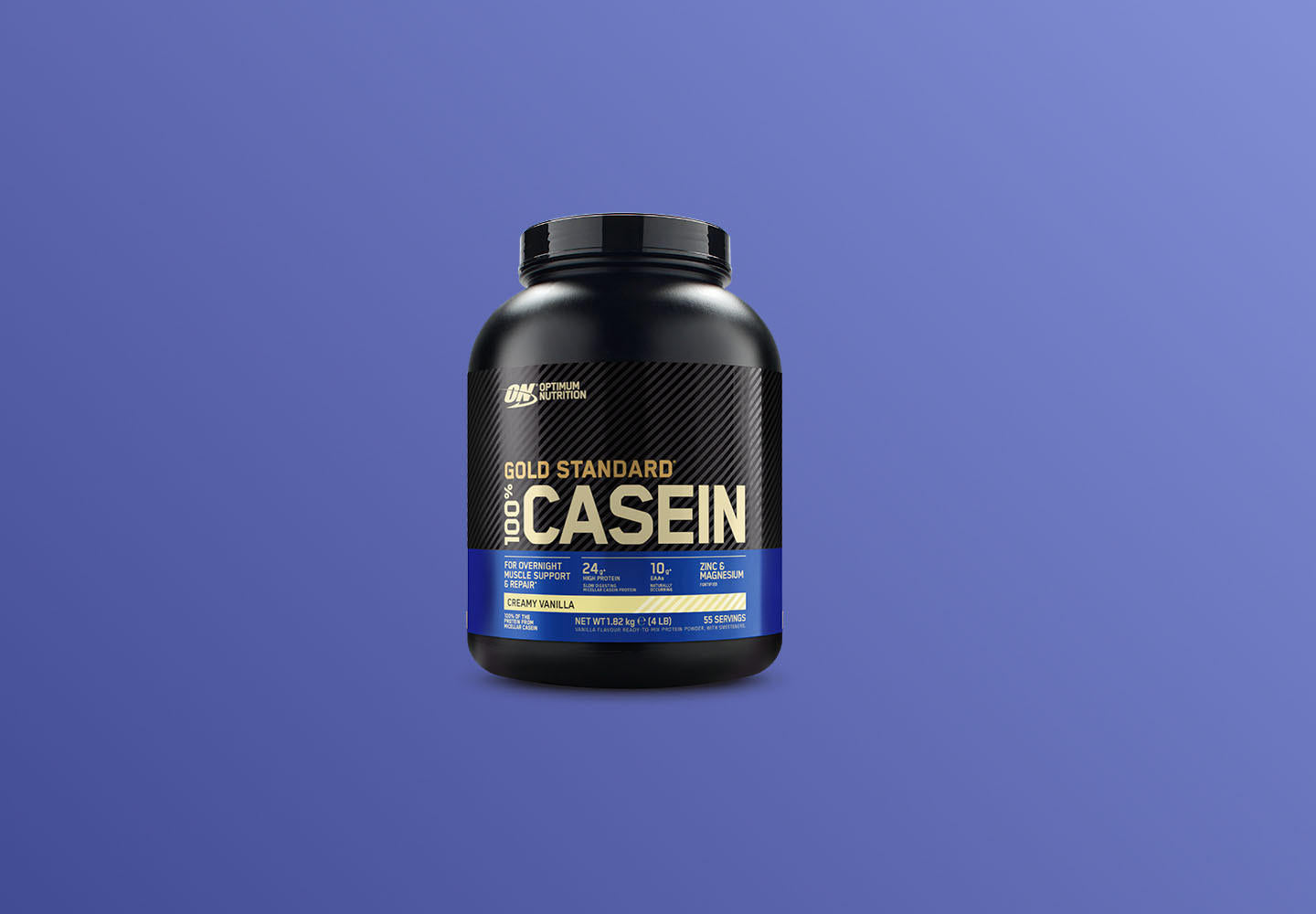 Optimum Nutrition Gold Standard 100% Casein protein powder, 2 lb container, creamy vanilla flavor
