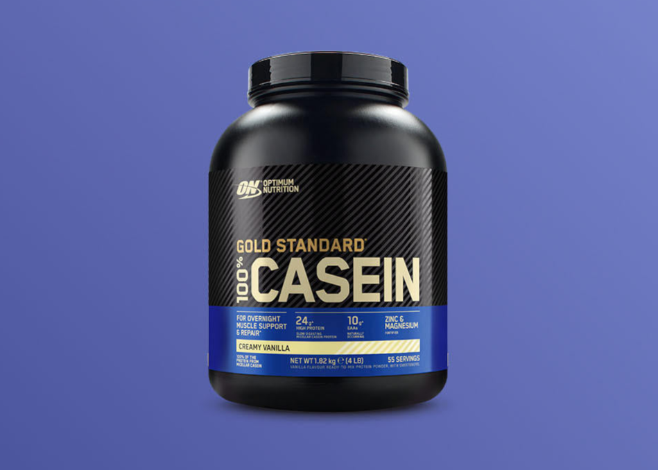 Optimum Nutrition Gold Standard 100% Casein protein powder, 1.82 lb container, creamy vanilla flavor