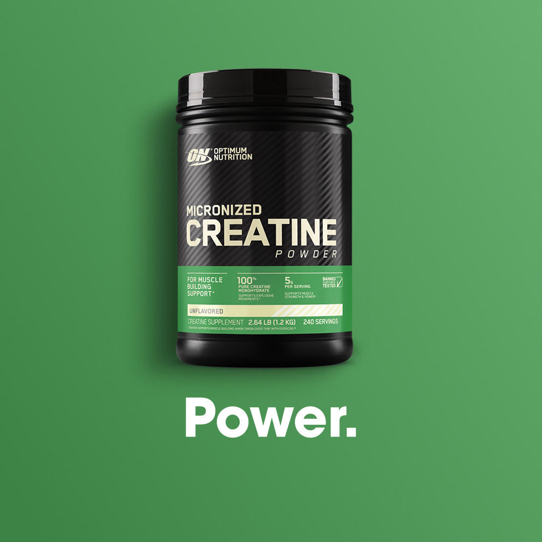 Optimum Nutrition Micronized Creatine Powder, 2.64 lb container, supports muscle strength and recovery