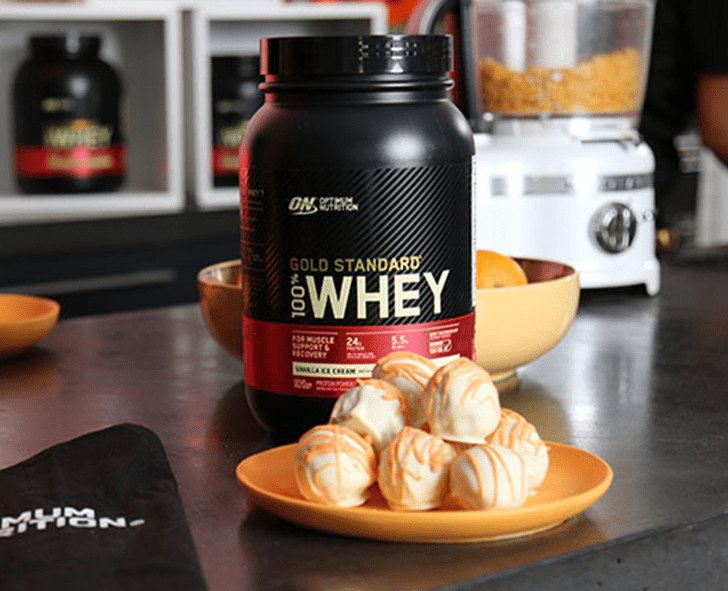 Optimum Nutrition Gold Standard 100% Whey Protein, Vanilla Creme flavor, in a 2.73 kg container