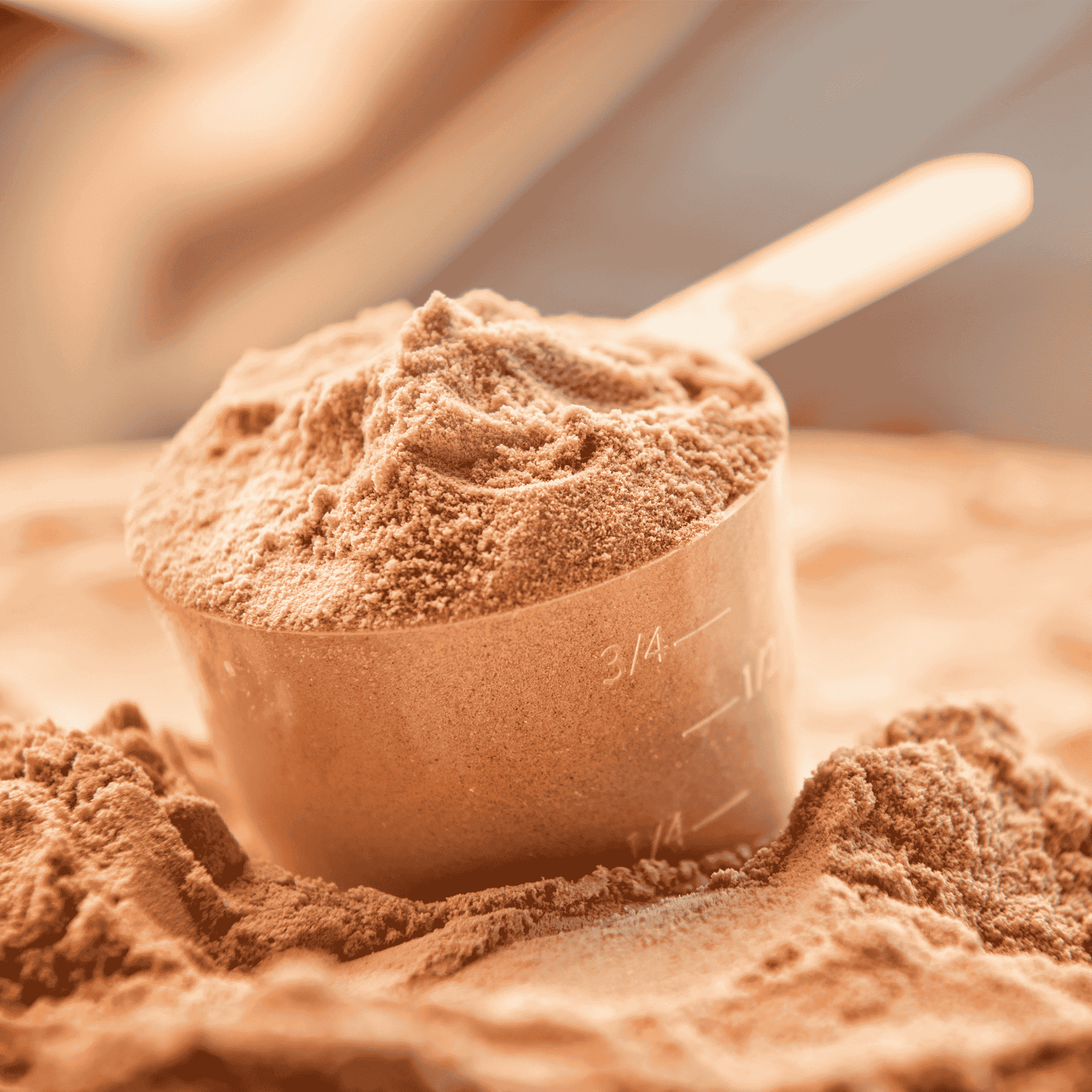 Scoop of whey protein powder, ideal for post-workout nutrition and muscle building