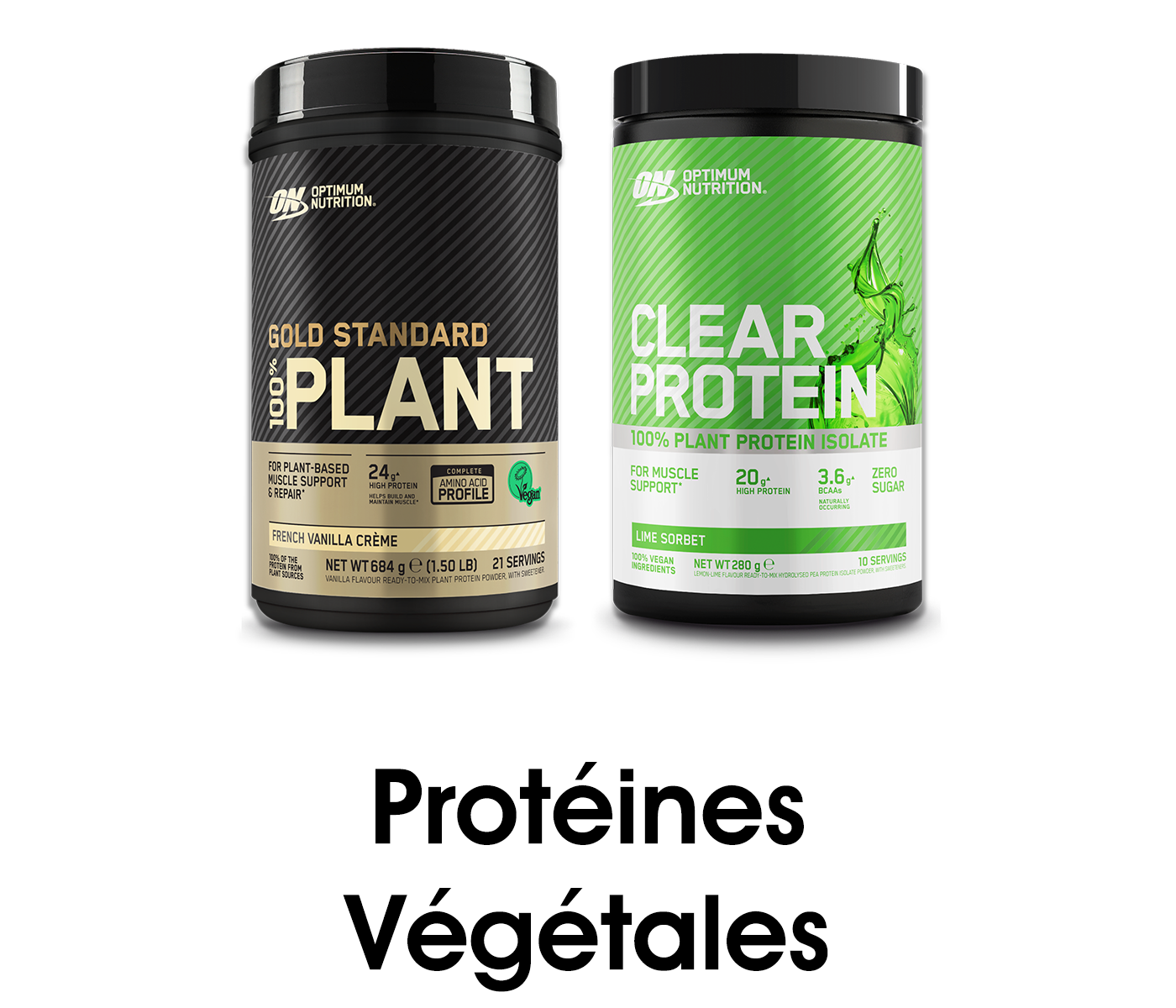 Optimum Nutrition Gold Standard 100% Plant Protein, French Vanilla Creme, 684g and Optimum Nutrition Clear Protein, Lime Sorbet, 516g