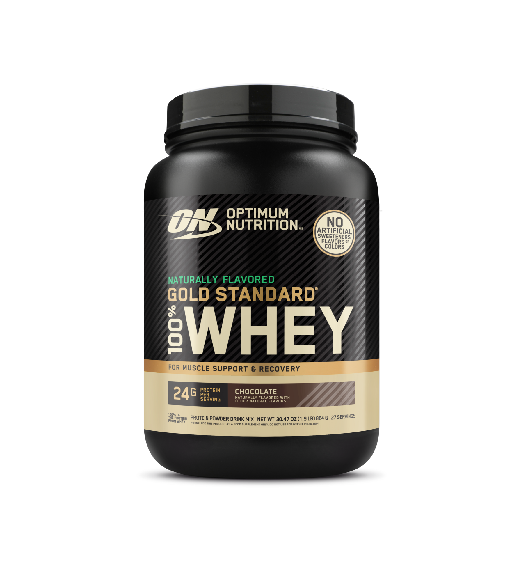Optimum Nutrition Gold Standard 100% Whey Protein, 2.73 kg container, chocolate flavor, for muscle support and recovery