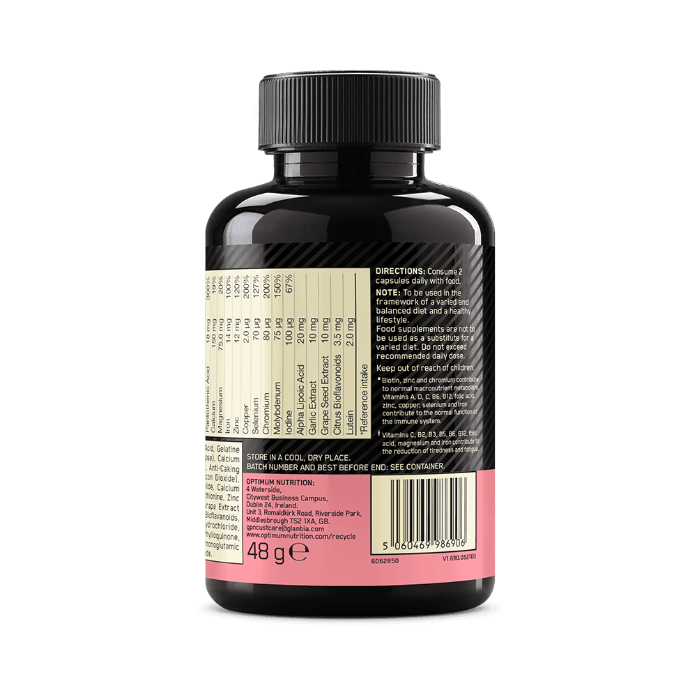 Optimum Nutrition supplement bottle, 48g, featuring nutritional information and usage directions