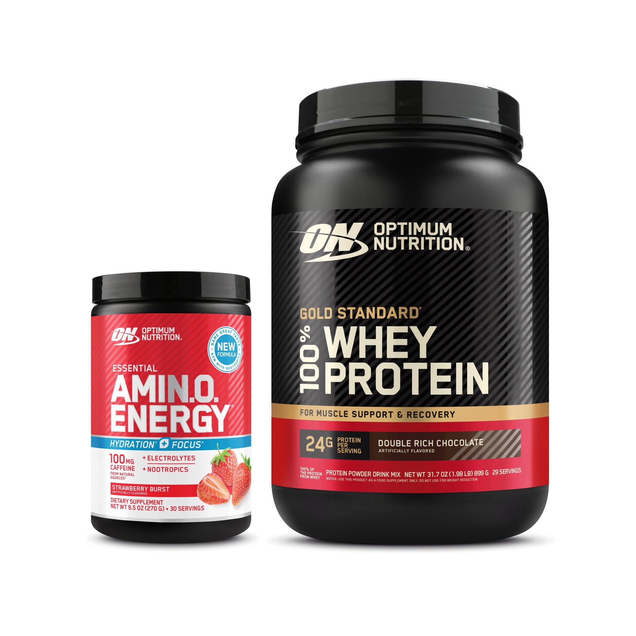 Optimum Nutrition Gold Standard 100% Whey Protein, 2.73 kg, and ON Essential Amino Energy, 30 servings