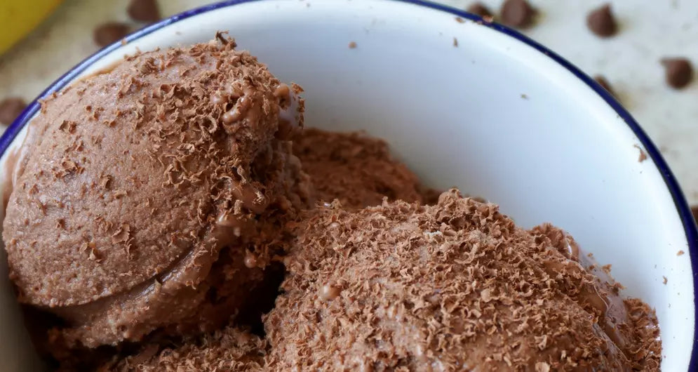 Chocolate Peanut butter Ice cream with Chocolate pieces in a Glass
