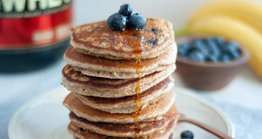 Whole Wheat Blueberry Protein Pancakes