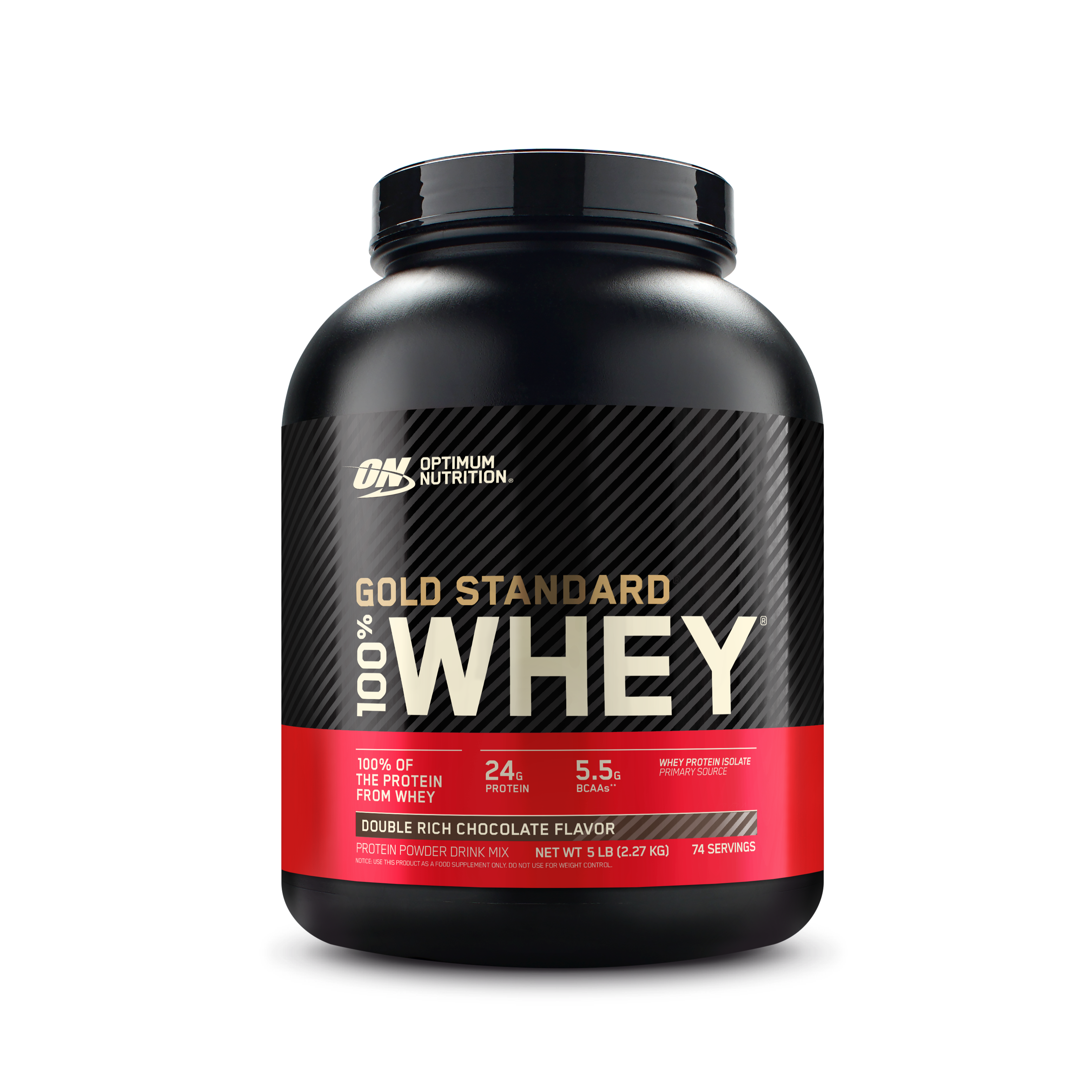 Optimum Nutrition Gold Standard 100% Whey protein powder, 5 lb container, Double Rich Chocolate flavor