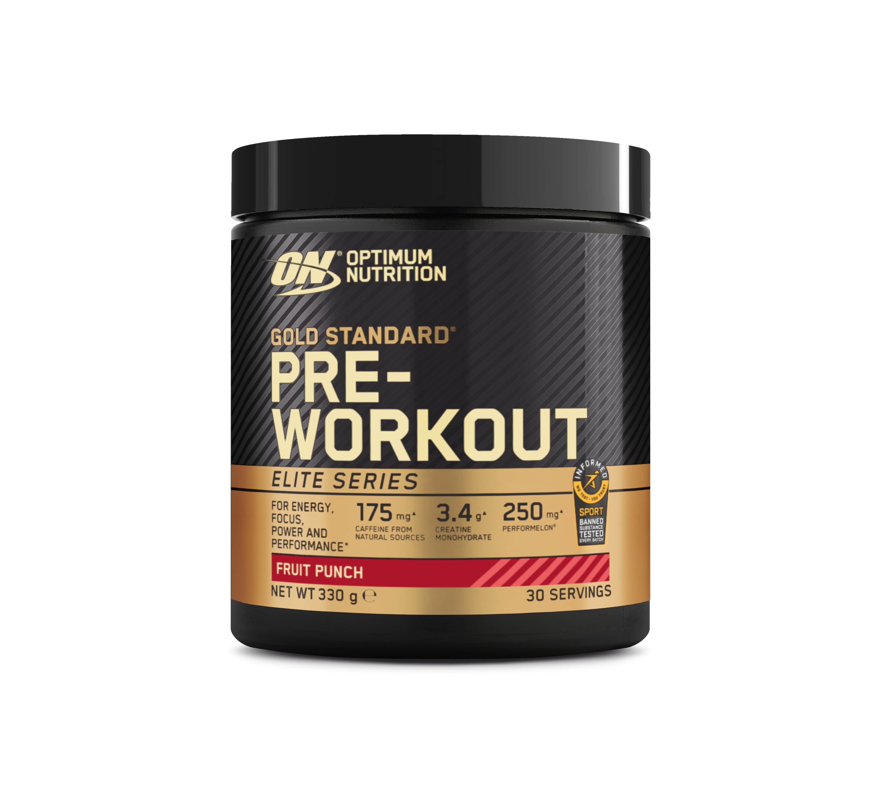 Optimum Nutrition Gold Standard Pre-Workout, 330g container, fruit punch flavor, 30 servings