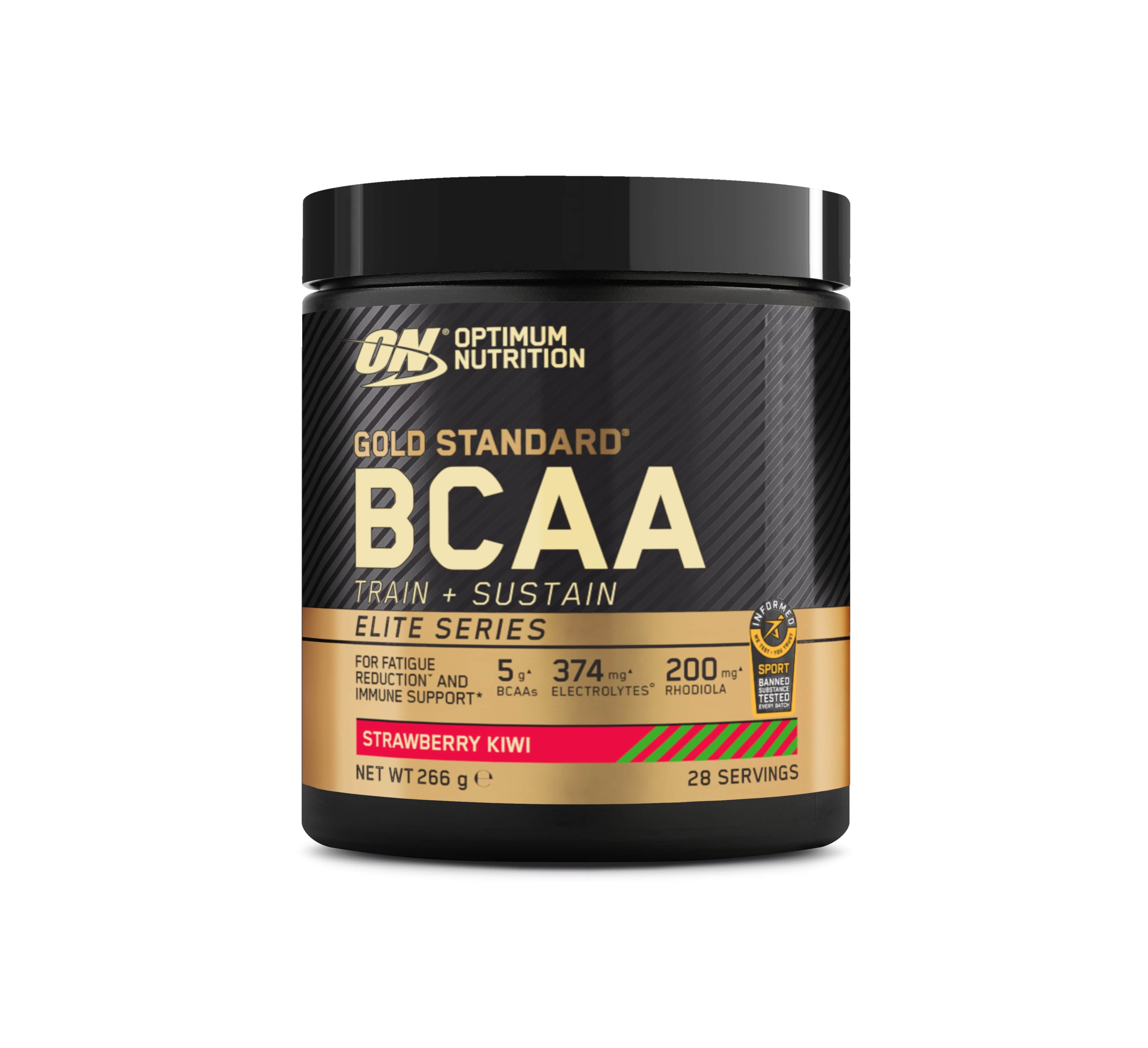 Optimum Nutrition Gold Standard BCAA supplement, 266g container, strawberry kiwi flavor, 28 servings