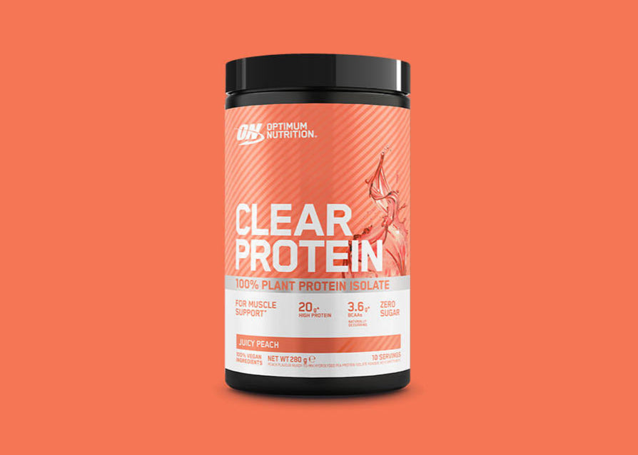 Optimum Nutrition Clear Protein, 100% Plant Protein Isolate, Juicy Peach, 280g container, 20g protein per serving