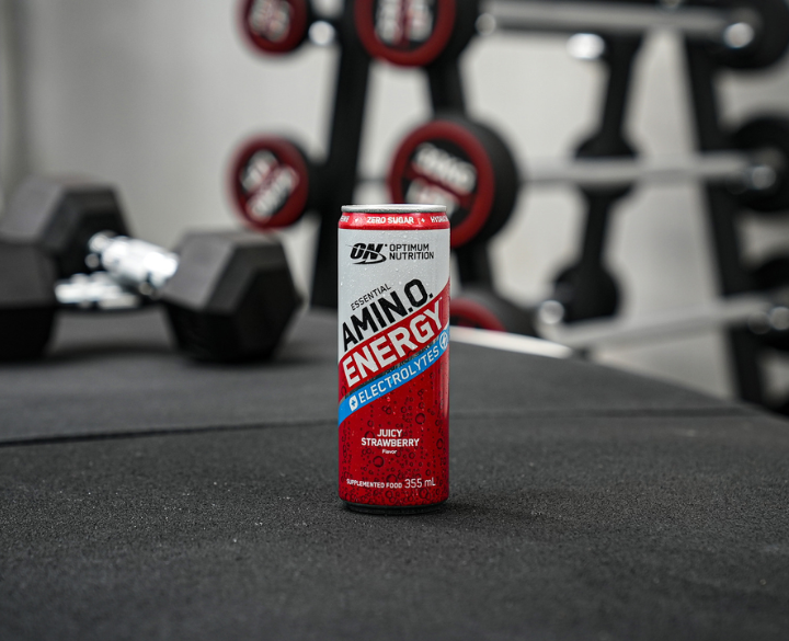 Optimum Nutrition Essential Amino Energy Electrolytes drink, Juicy Strawberry flavor, 355 ml can